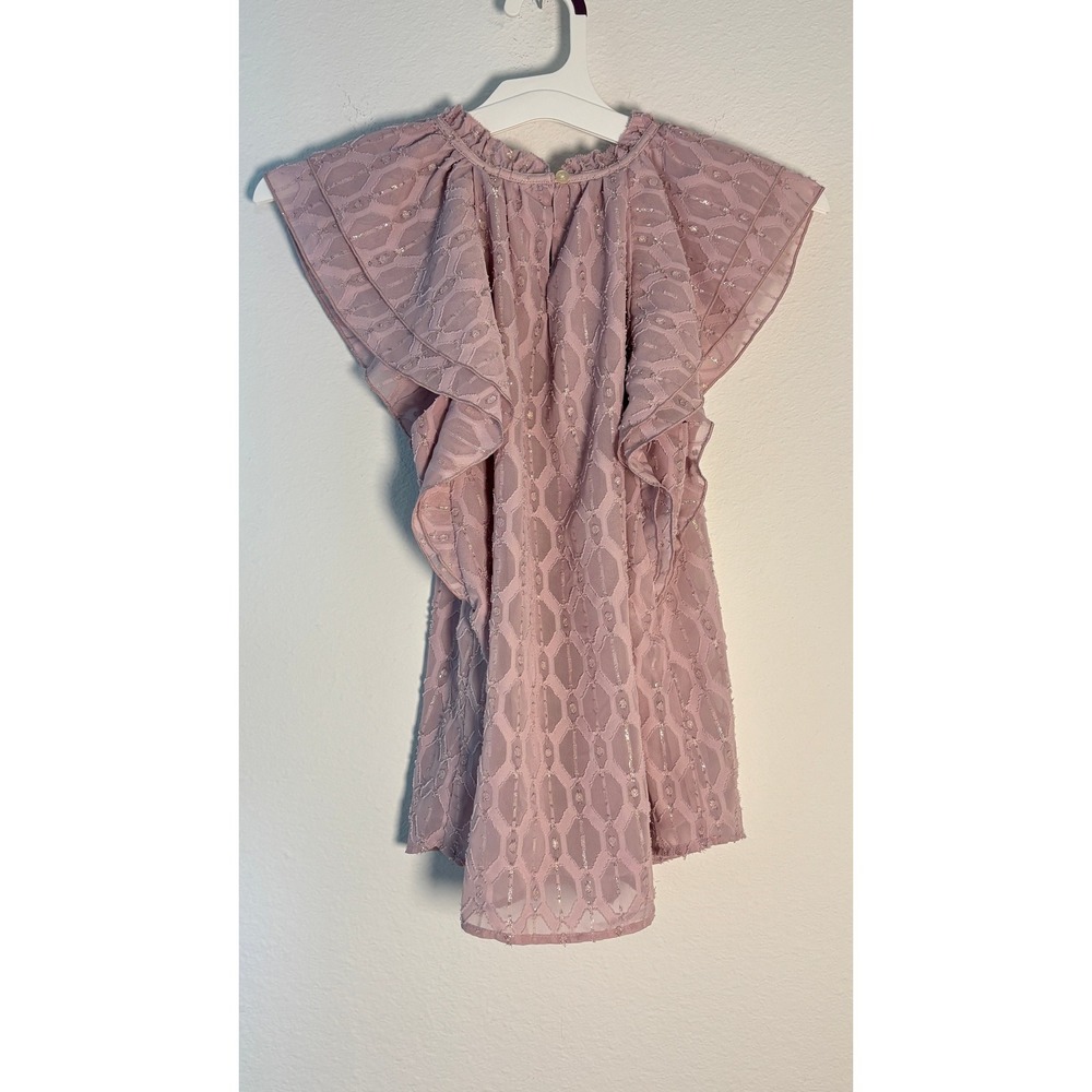 Loft Mauve Pink Flutter Sleeve Fil Coupe Metallic Blouse XXSP XXS Petite
